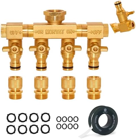 Morvat Heavy Duty 4 Way Brass Hose Splitter, Quick Connector Rotating Arms by Morvat