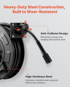 VEVOR Pressure Washer Hose Reel, 60 ft x 1/4 inch Retractable Power Heavy-Duty Steel Washer Hose Reel, 4000PSI Max, Auto-Rewinding, Flexible Wall/Floor Mounted for Car Washing,Garden,Floor Cleaning - Image 3