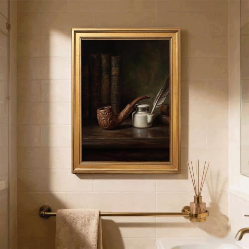 Gold Vintage Framed Still Life Pipe and Quill Wall Art - Image 5