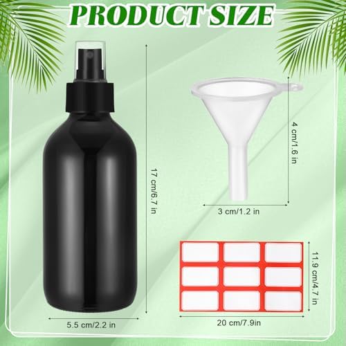 Norme 12 Pcs 8 oz Glass Spray Bottles, Funnels and Labels, Black, Stylish - Image 2