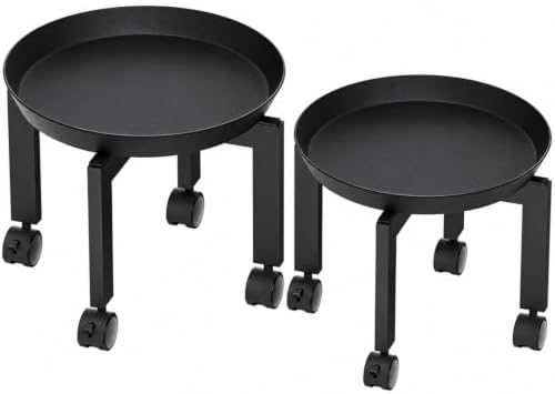 TOSKING 2-Pack Plant Stands with Wheels, Drip Trays, Black Metal by TOSKINGESSENCE