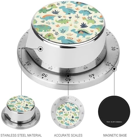 Mechanical Kitchen Timers for Cooking,Dinosaur Pattern Printed 60 Minute Magnetic Countdown Timer,Cute Cooking Timers with Alarm,Stainless Steel Time Timer Manual No Batteries Required - Image 3