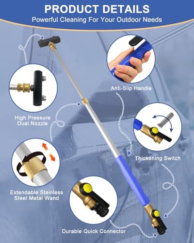 Jet Nozzle High Pressure Hose Nozzle, Upgraded Extendable Power Washer Wand - Image 5