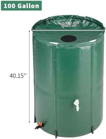 Rain Barrel Water Collector, 100 Gallon Folding Rainwater Barrel with Mesh Cover, Rainwater Collection System with Spigot & Hose Connection, Collapsible Water Storage Container for Garden, Green - Image 6