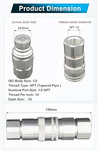 1/2" NPT Flat Face Hydraulic Quick Connect Couplers ISO 16028 DecoHongDi - Image 3