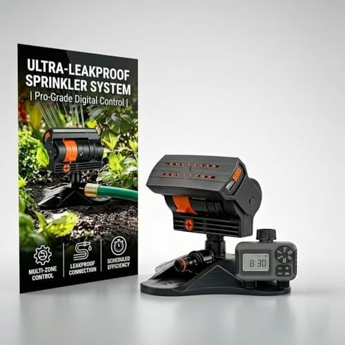 16-Nozzle Oscillating Sprinkler with Dual-Zone Sprinkler Water Timer, Automatic Rocking Sprinkler, Oscillating Water Sprinklers for Lawn Yard Garden Watering (Standard, with Dual-Zone Timer) by Unknown