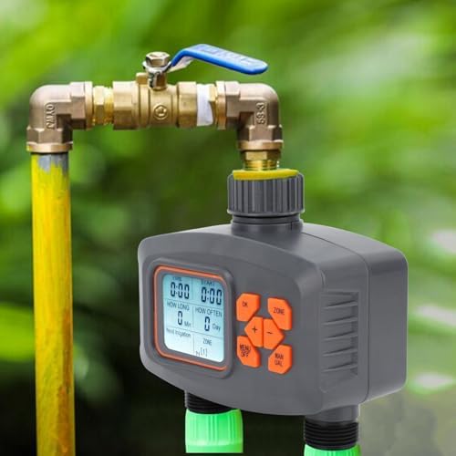 2 Outlet Hose Watering Timer, 2 Outlet Sprinkler Timer , Water 2 Zone Sprinkler with Rain Sensor Automatic Irrigation Controller with G3/4 Male to G1/2 Female - Image 5
