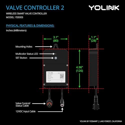 YoLink Wireless Smart Valve Control Kit, NSF Certified 1" Stainless Steel Motorized Valve, Wireless Controller 2, LoRa Long Range, D2D Offline with Leak Sensors, 2 Years Battery backup - Image 2