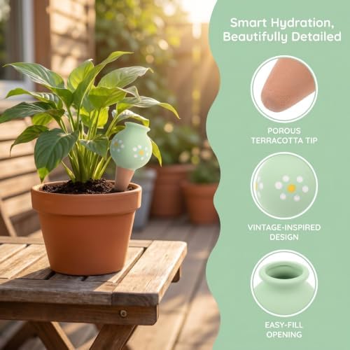 NOLITOY 4pcs Terracotta Self Watering Stakes Jar Shape Automatic Irrigation Spikes for Plants and Houseplants Consistent Slow Release Waterer Prevent Overwatering for Time Away from Home - Image 3