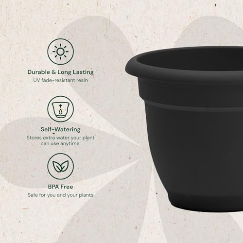 Bloem Ariana 10" Plastic Self-Watering Planter, Black, 4-Pack - Image 3