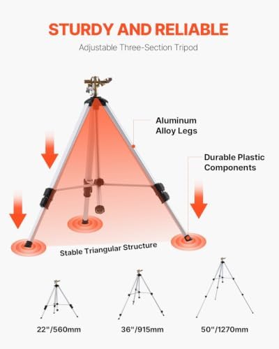 Heavy Duty Tripod Water Sprinkler for Large Yard, Adjustable Brass Impact - Image 3