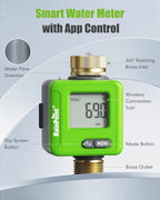 RAINPOINT Bluetooth Smart Water Flow Meter, Brass Fittings, 180° Flip LCD Screen, APP Monitor Water Usage & Flow Rate, Gallon/Liter Measure for Garden, RV, Sprinklers & Hose Nozzles,Green - Image 2