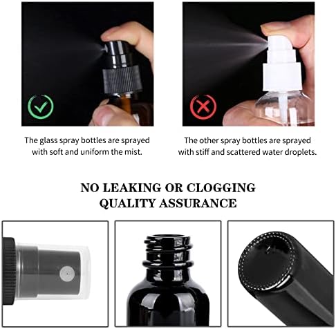 2oz Glass Spray Bottle, Fine Mist Boston Glass Bottles with Black Fine Mist Sprayer Small Clear Bottles for Essential Oils, Bath, Beauty, Hair & Cleaning, UV Black, Pack of 24 - Image 3