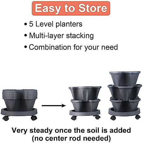 DUNCHATY Stackable Planter, Vertical Garden Planter with Wheels and Garden Tools, Strawberry Planter Indoor/Outdoor 5 Tier Herb Planter Pots for Growing Vegetables and Succulents,Dark Gray - Image 6