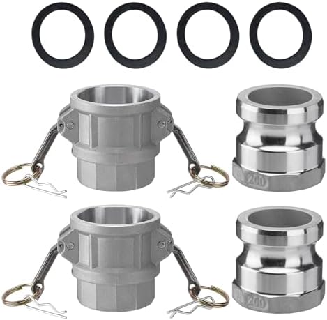 2 PCS 2" Aluminum Camlock part D Cam & Groove Hose Fittings+2 PCS Type A by SPARKWHIZ