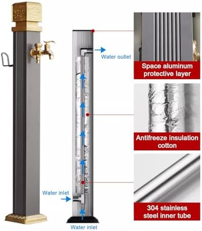 Freestanding Garden Water Column, Frost Free Hydrant, Floor-Standing Tap with Hose Holder, Sun and Cold Protection, for Irrigation and Watering(74cm/29.1in) - Image 3