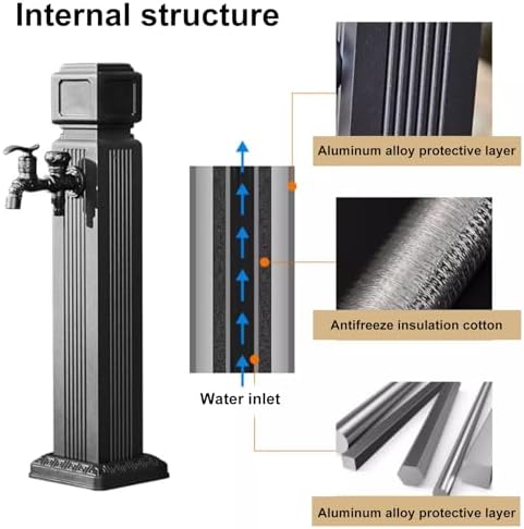 Freestanding Garden Water Column, Vertical Antifreeze Garden Water Column, Aluminum Alloy Outdoor Faucet, Water Column with Brass Tap, Hose Holder, 15m Telescopic Hose and Spray Gun(110cm/43in) - Image 5