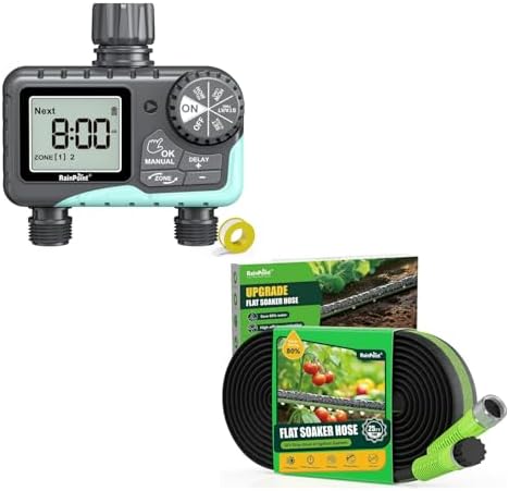 RAINPOINT Sprinkler Timer 2 Outlet, Water Timer for Garden Hose, Programmable Drip Irrigation for Yard Outdoor Watering, Rain Delay/Manual/Automatic System Controller 2.5" LCD, V2 by RainPoint