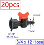 20pcs Drip Irrigation Valve 4/7 3/8/10/12/16/20 /25mm Pipe Garden Tap 1/2" 3/4" Male Thread Water Hose Barb Connector(U) - Image 2
