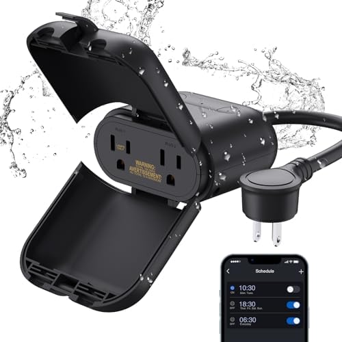 ELEGRP PQR21 Outdoor Smart Dimmer Plug Waterproof IP66, Smart WiFi Plug with 2 Individually Sockets, Compatible with Alexa & Google Assistant, Outdoor Dimmer for String Lights, UL Listed, 1 Pack by ELEGRP%7CELEGROUP