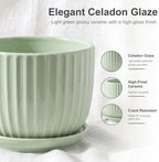 Flower Pots,Ceramic Plant Pots with Drainage Holes Set of 3（Light Green） - Image 3