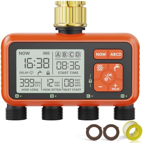 Sprinkler Timer 4 Zone with Brass Inlet Water Timer for Garden by XinFutureSprinklerTimer
