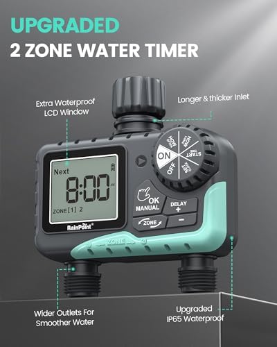 RAINPOINT Sprinkler Timer 2 Outlet, Water Timer for Garden Hose, Programmable Drip Irrigation for Yard Outdoor Watering, Rain Delay/Manual/Automatic System Controller 2.5" LCD, V2 - Image 2