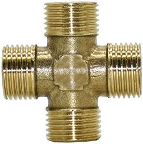Quick Connect Garden Hose Male Thread 1/2 Inch Cross Joint Brass 4-way Manifold Threaded Joint Pipe 10Pcs (Color : Gold) by Unknown