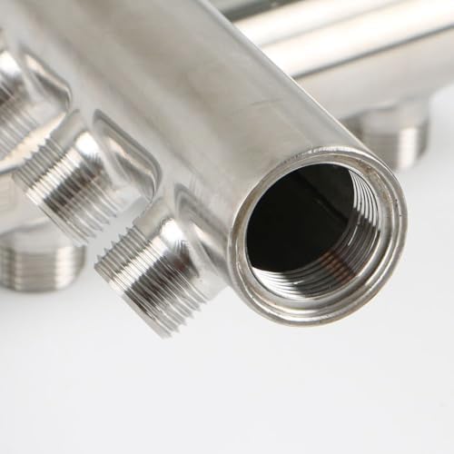 304 Stainless Steel 7-Port Manifold Splitter – 7 ways 25 Bar Pressure Rated for Drinking Water, Oil/Gas, Brewery, Cooling Systems, Polished Open - Image 4