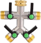 EJW Hose Splitter 4 Way, Garden Hose Splitters, Heavy Duty Faucet Splitter,Rv Brass Water Hose Y Splitter, Hose Connector, Spigot Splitter, Four Way Hose Manifold Valve 3/4 Inch GHT Thread. by Unknown