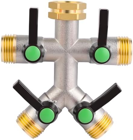 EJW Hose Splitter 4 Way, Garden Hose Splitters, Heavy Duty Faucet Splitter,Rv Brass Water Hose Y Splitter, Hose Connector, Spigot Splitter, Four Way Hose Manifold Valve 3/4 Inch GHT Thread. by Unknown