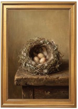 Gold Vintage Framed Bird Nest Wall Art, Still Life Nature Print by Unknown