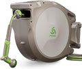 PINWHEEL 5/8in 100FT Retractable Garden Hose Reel, Automatic Retractable Hose with 10-Pattern Spray Nozzle, 180° Swivel Bracket, 3-Layer PVC Durable Water Hose for Yard Lawn Care (100 FT) by PinWheel