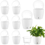 Self-Watering Pots for Indoor Plants, 8-Pack 6.7'' Self Watering Planter with Drainage Holes, Small African Violet Pots with Water Indicator, Clear Wick Pot, White by KvyusFlourish