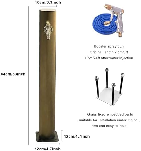 Stainless Steel Freestanding Garden Water Column with Faucet - Outdoor Hose Holder, Anti-Freeze, Vertical Design for Efficient Watering (Silver) - Image 2