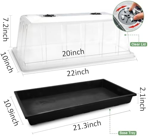 5 Pack 1020 Plant Tray with Tall Dome (7.3 inch), Plastic Flat Seed Starter Tray with Humidity Domes, Heavy Duty 1020 Trays with Lid, Durable Carrying Seedling Starting Tray for Planting (Black) - Image 2