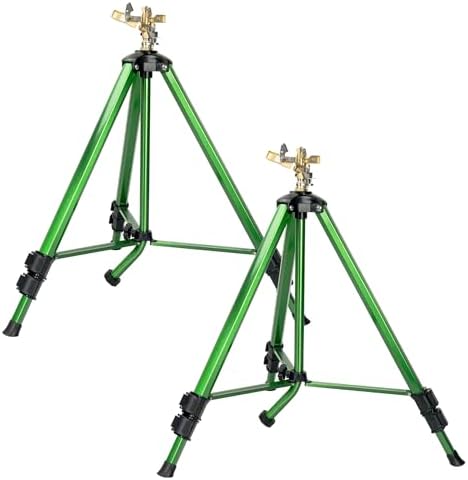 Impact Sprinkler on Tripod Base, Heavy Duty Adjustable Zinc Sprinkler Head for Lawn Yard Garden, 360 Degree Large Area Irrigation, 3/4" Connector Extension Legs Flip Locks, 2 Pack by Unknown