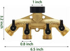 4 Way Brass Hose Splitter with Independent Shut-Off Valves, 3/4" Solid Brass Garden Hose Manifold, Heavy Duty Faucet Adapter for Lawn Sprinkler & Drip Irrigation - Image 2