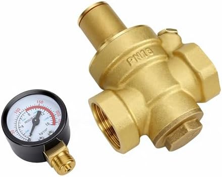Focket Water Pressure Regulator, Heavy Duty Brass 1in Adjustable Pressure Reducing Valve, RV Water Regulator with Gauge for Garden Hose Drip Irrigation Home Appliances Pipe by Focket