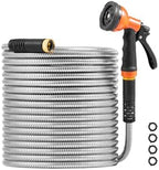 Happybuy Metal Garden Hose 75 ft, Rust Proof Stainless Steel Water Hose, Heavy Duty Backyard Hose with 10 Function Nozzle, No-Kink & Flexible Water Pipe, Lightweight Metal Hose for Yard by Happybuy