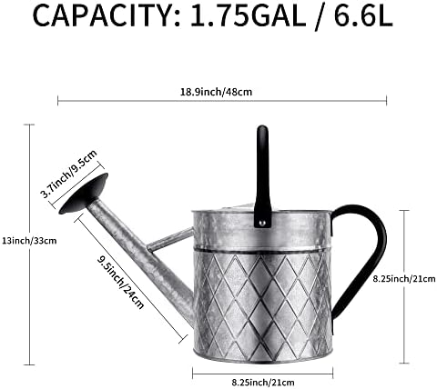 1.75 Gallon Outdoor Galvanized Metal Watering Can for Garden Plants, Vintage Zinc Watering Can with Removable Spray Spout, Ideal for Outdoor Use (Silver) - Image 6