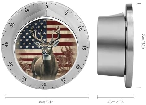 Mechanical Kitchen Timers for Cooking,Americana Flag Deer Printed 60 Minute Magnetic Countdown Timer,Cute Cooking Timers with Alarm,Stainless Steel Time Timer Manual No Batteries Required - Image 2