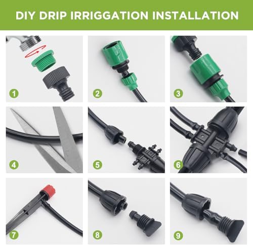 82FT Drip Irrigation System Automatic Micro Drip Kit with 1/2 and 1/4 inch Irrigation Tubing Hose Adjustable Nozzle Sparkle Garden Watering System for Flower, Potted Plants, Vegetable, Greenhouse - Image 4