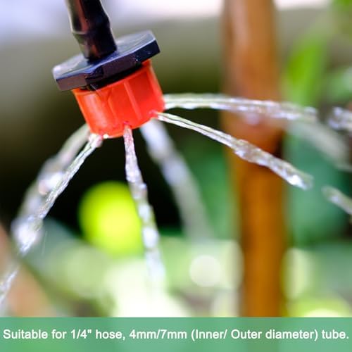 M METERXITY 400-Pack 360 Degree Adjustable Irrigation Dripper, 1/4 Inch Barbed Emitter Drip Sprinklers for Garden/Greenhouse/Flower Bed/Watering System, Anti-Clogging Emitters [Red] - Image 5