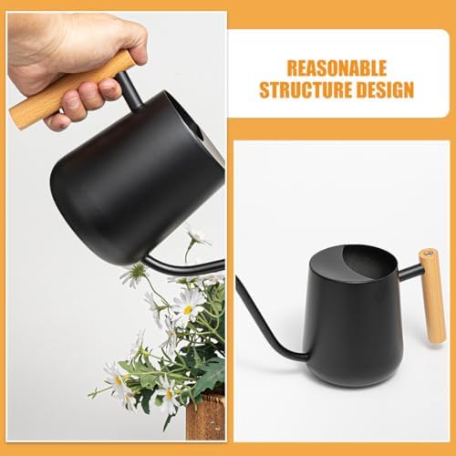 Watering Can Black Stainless Steel 1000ml with Wooden Handle - Image 5