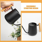 Watering Can with Long Spout Black Wood Handle 1000ml Stainless Steel - Image 5