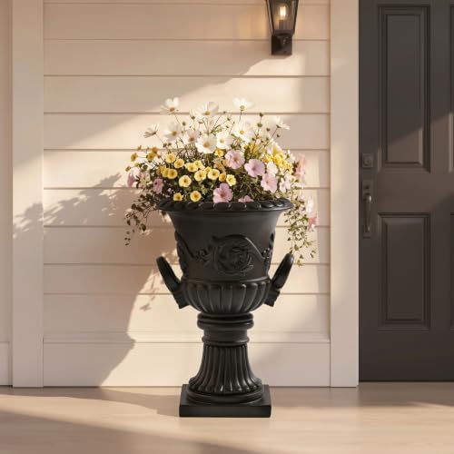 Classical Roman Pedestal Urn Planters, 31.5 Inch, Black by Noeko