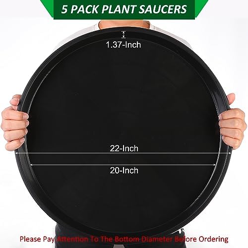 PATIKIL 5 Pack Large Plastic Plant Saucer, 22 Inch Plant Tray for Pots Round Plant Dish Plant Drip Trays Water Tray for Indoors Outdoors Garden, Black - Image 2