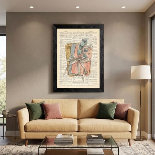 Framed Canvas Wall Art Vintage Mixed Media Postcards Eucalyptus Earthy Tones Dictionary Text Canvas Print Poster Black Frame Wall Decor for Home Office Cottagecore Print, Rustic Decor - 24x36 Inch - Image 5