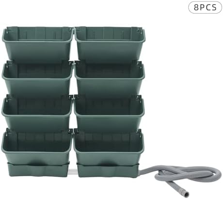 Vertical Wall Planter for Indoor Plant-Walls Mounted Pot with 2 Drainage Tray 8 Pack, 13 inch Dark Green for Decor, Plastic Pots Balcony Planters, Plants Hanging (8, Army Green) - Image 2